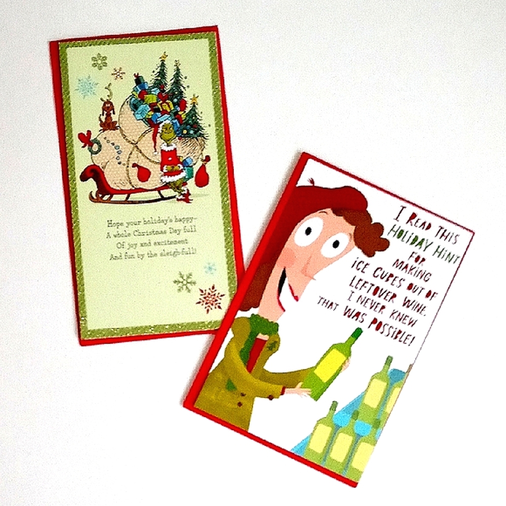 2 Festive Holiday Greeting Cards Christmas & Christmas Humor (1 Money Holder)